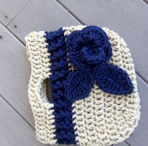 Handmade Crochet Beige and Navy Bag